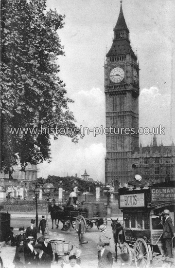 The Clock Tower and Houses of Parliament, London. c.1908.